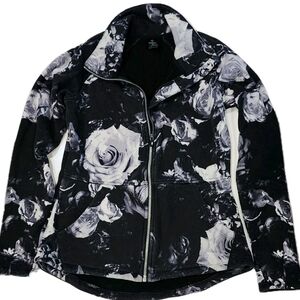 Skechers Women's Formfitting Charcoal Gray and White Floral Full Zip Jacket